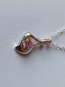 silver chain with pink zirconia pendant in free design-anchor chain 45 cm--